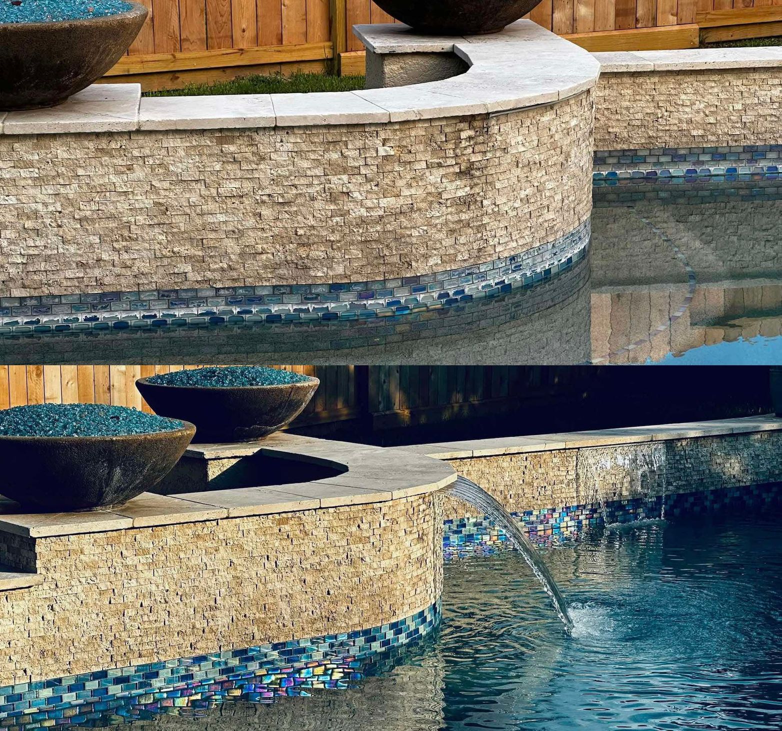 before and after of a pool stone cleaning